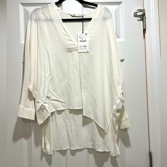 NWT WHITE ZARA LONG BLOUSE - Picture 1 of 4